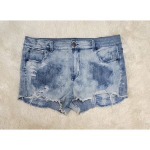 American Eagle Super Stretch Womens 16 Blue Acid Wash Distressed Jean Shorts